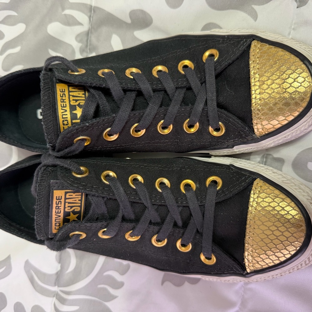 Converse All Stars Black Gold White Women's so 8 Sneakers w/ gold snakeskin toe - Picture 8 of 12